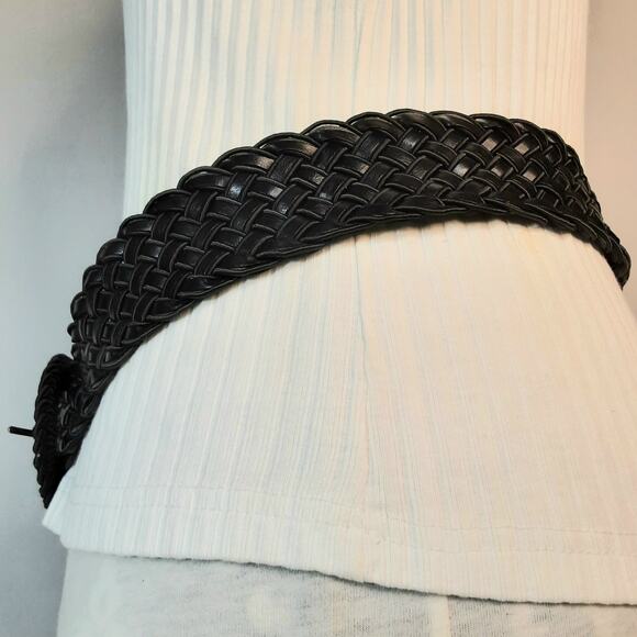 Wide Black Braided Fashion Belt Large Waist Round Wound Buckle - Picture 5 of 11